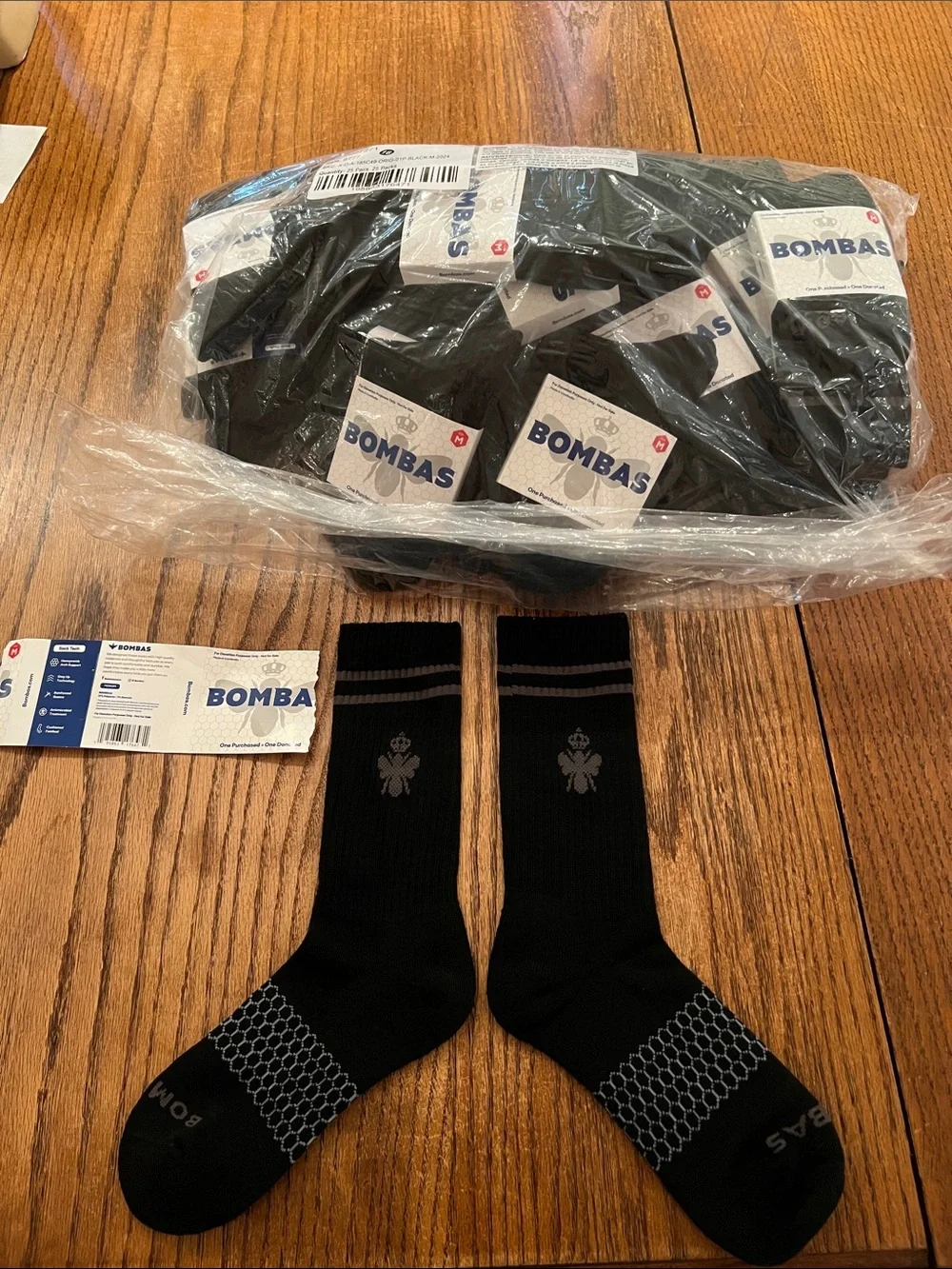 Bombas Black Athletic Crew Socks with Subtle Gray Accents Size M